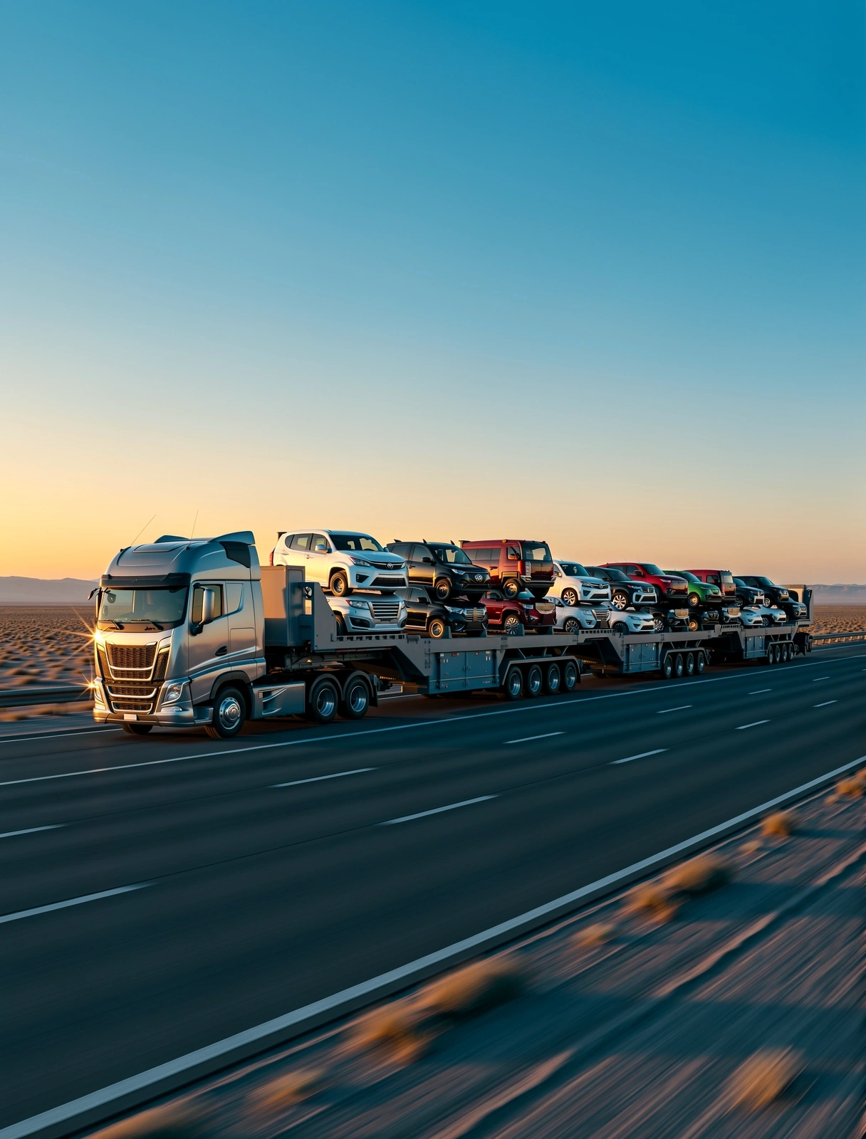 Professional car transport carrier on highway